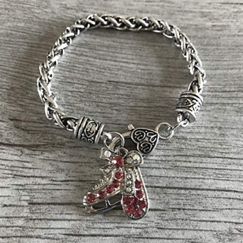 Handmade Pink Rhinestone Skating Bracelet, Skate